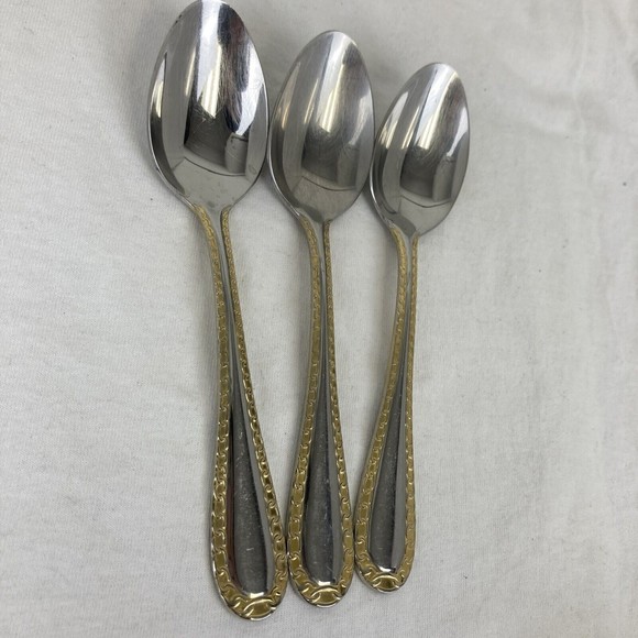 3 Retroneu GOLD ACCENT Chain 7” 18/8 Korea Stainless Dinner Spoon Great Quality - Picture 5 of 12